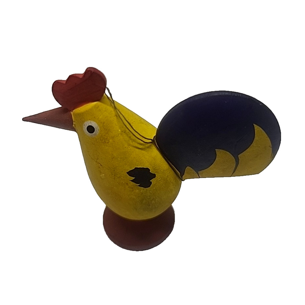 Vintage Japanese Folk Art Craft Wood carving Chicken Hen Ornament Figurine 2.5"